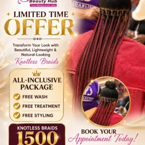 Knotless Braids in Nairobi — KES 1,500 All-Inclusive at Sada Beauty Parlour